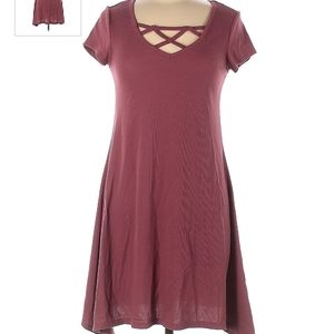 Mauve casual medium v neck short sleeve dress